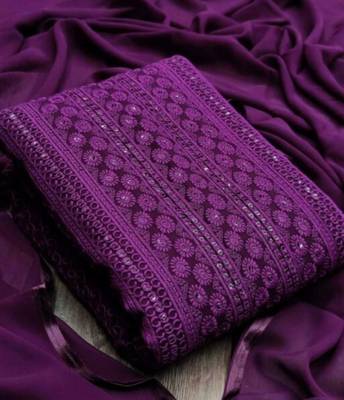 Purple chikankari embroidered unstitched dress material 1