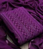 Purple chikankari embroidered unstitched dress material