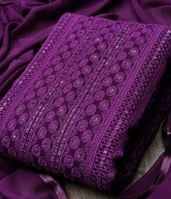 Purple chikankari embroidered unstitched dress material 2