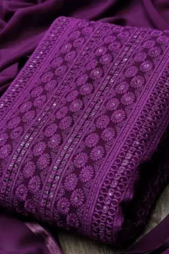 Purple chikankari embroidered unstitched dress material