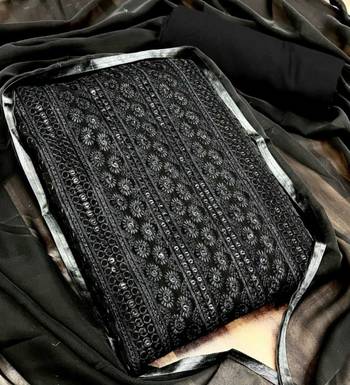 Black chikankari embroidered unstitched dress material 1