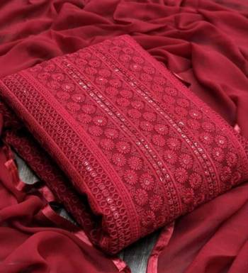 Maroon chikankari embroidered unstitched dress material 1