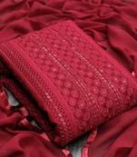 Maroon chikankari embroidered unstitched dress material