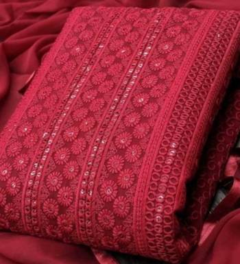 Maroon chikankari embroidered unstitched dress material 2