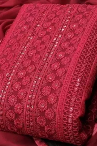 Maroon chikankari embroidered unstitched dress material