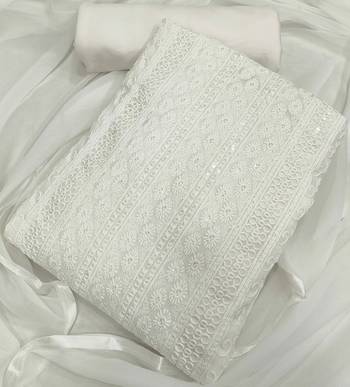 White chikankari embroidered unstitched dress material 2