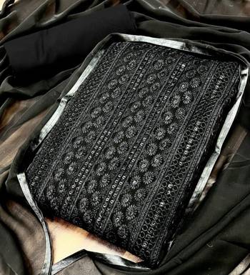Black chikankari embroidered unstitched dress material 2
