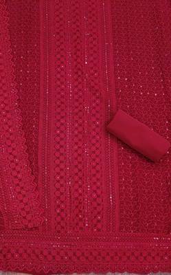 Maroon chikankari embroidered unstitched dress material 3