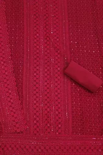 Maroon chikankari embroidered unstitched dress material