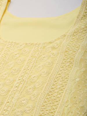 Yellow  chikankari embroidered unstitched dress material 2