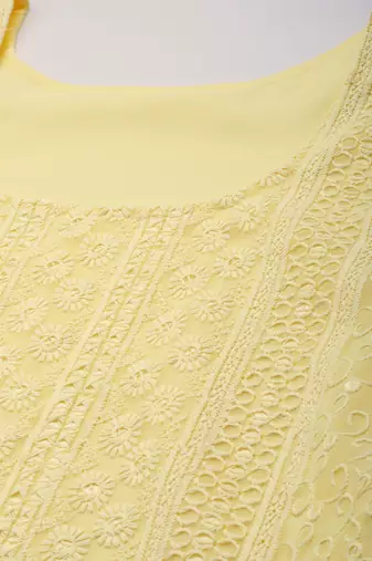 Yellow  chikankari embroidered unstitched dress material