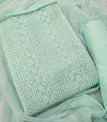 Sea green chikankari embroidered unstitched dress material