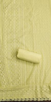 Yellow  chikankari embroidered unstitched dress material 4