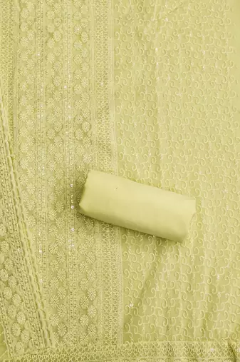 Yellow  chikankari embroidered unstitched dress material