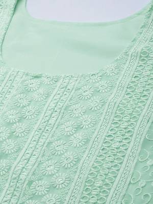 Sea green chikankari embroidered unstitched dress material 3