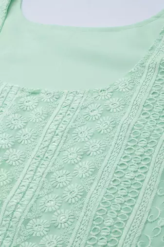 Sea green chikankari embroidered unstitched dress material