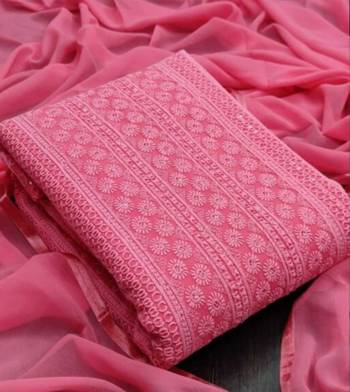 Pink chikankari embroidered unstitched dress material 1