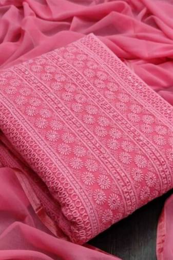 Pink chikankari embroidered unstitched dress material