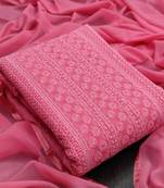 Pink chikankari embroidered unstitched dress material