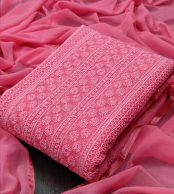 Pink chikankari embroidered unstitched dress material 2