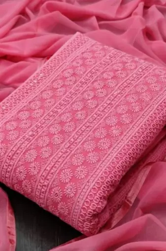 Pink chikankari embroidered unstitched dress material