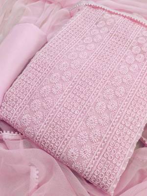 Pink chikankari embroidered unstitched dress material 2