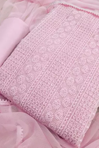 Pink chikankari embroidered unstitched dress material