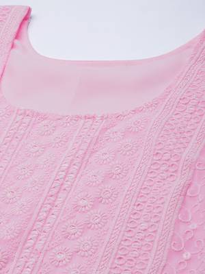 Pink chikankari embroidered unstitched dress material 3