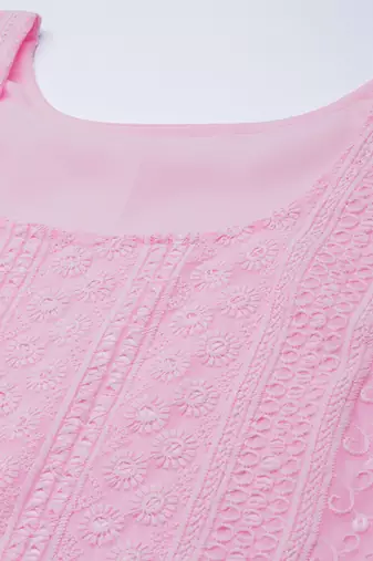 Pink chikankari embroidered unstitched dress material