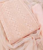 Peach chikankari embroidered unstitched dress material