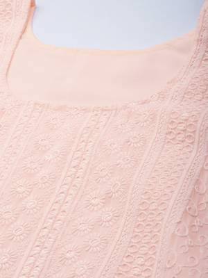 Peach chikankari embroidered unstitched dress material 2