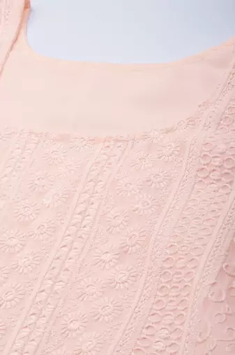 Peach chikankari embroidered unstitched dress material