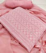 Peach chikankari embroidered unstitched dress material