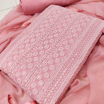 Peach chikankari embroidered unstitched dress material 2
