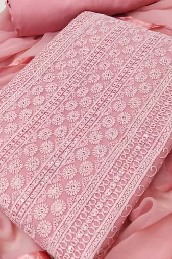 Peach chikankari embroidered unstitched dress material