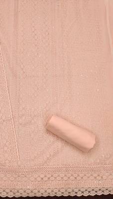 Peach chikankari embroidered unstitched dress material 4