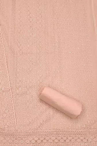 Peach chikankari embroidered unstitched dress material