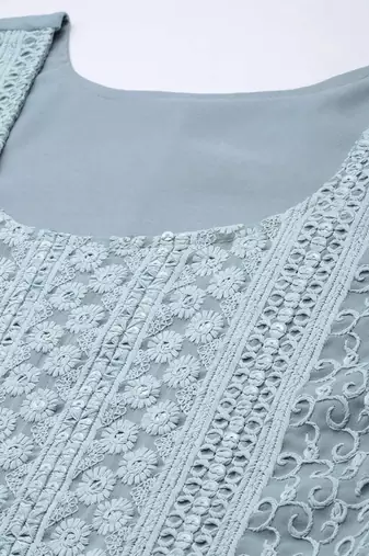 Turquoise blue chikankari embroidered unstitched dress material