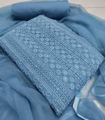 Blue chikankari embroidered unstitched dress material