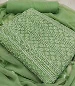 Green chikankari embroidered unstitched dress material