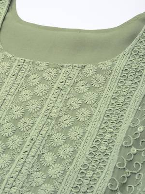 Green chikankari embroidered unstitched dress material 2