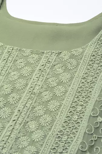 Green chikankari embroidered unstitched dress material