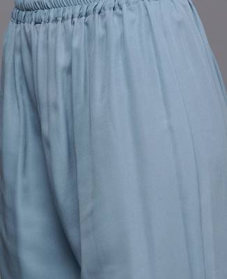 Blue chikankari embroidered unstitched dress material 4