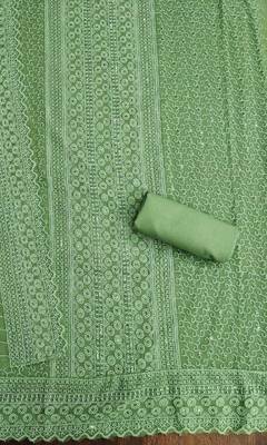 Green chikankari embroidered unstitched dress material 4