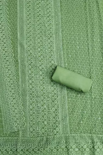 Green chikankari embroidered unstitched dress material