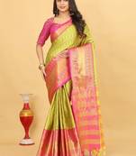 Lime Green Jacquard Cotton Silk Woven Saree With Blouse Piece