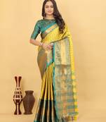 Lemon Jacquard Cotton Silk Woven Saree With Blouse Piece