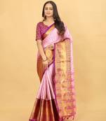 Peach Jacquard Cotton Silk Woven Saree With Blouse Piece