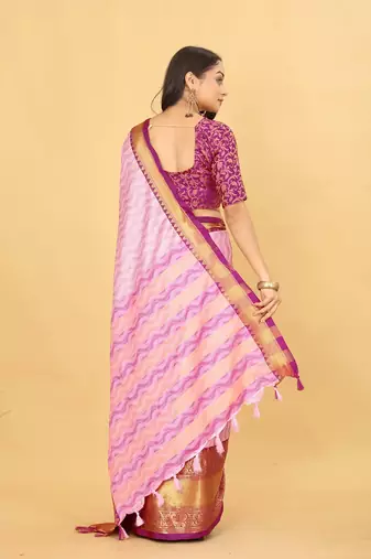Peach Jacquard Cotton Silk Woven Saree With Blouse Piece