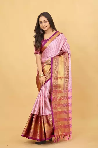 Peach Jacquard Cotton Silk Woven Saree With Blouse Piece